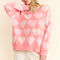 Davi & Dani Heart Pearl Side Slit V Neck Sweater