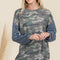 Celeste Full Size Camo Print High-Low T-Shirt with Stripe Sleeves