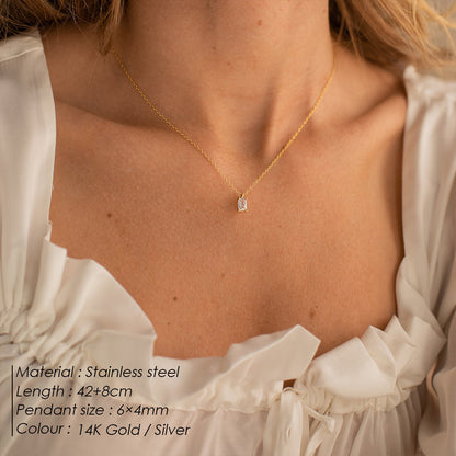Stainless Steel Mini Square Zircon Pendant Necklace