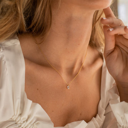 Stainless Steel Mini Square Zircon Pendant Necklace