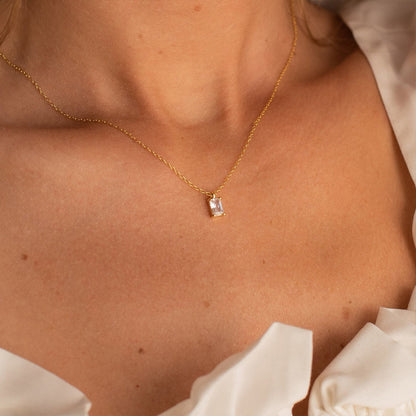 Stainless Steel Mini Square Zircon Pendant Necklace