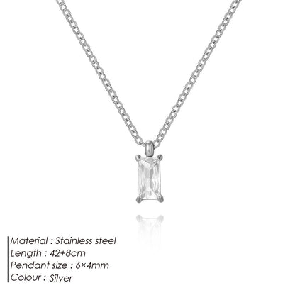 Stainless Steel Mini Square Zircon Pendant Necklace